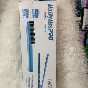 Two-Piece BaBylissPRO 1.5" Nano Titanium Flat Iron and Thermal Paddle Brush Set